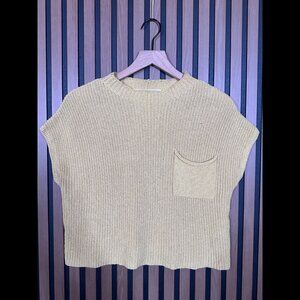 Free People Crotchet T Shirt Small Womens Yellow Beach Knit Pocket Tee